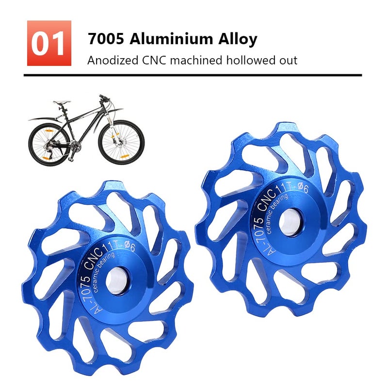 VGEBY 2Pcs Ceramic Bearing Wheel, Wheel Roller Pulley Accessories 11/13T(11T-Blue) Wheel Wheel Wheel Road Rear Derailleur Pulley 11T - Image 4